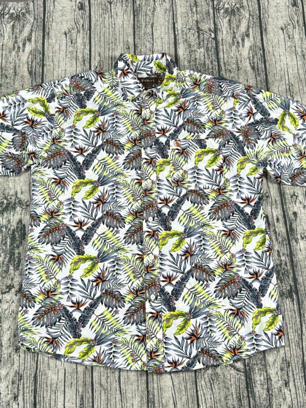 Ariat Tropical Print Short Sleeve Button Up Shirt Men's Large Cotton